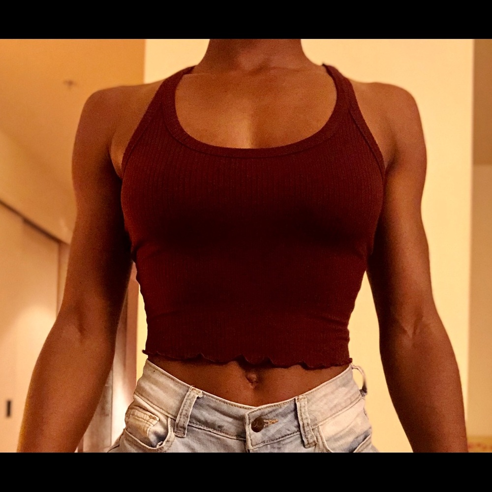 Burgundy Ribbed Racerback Crop Top